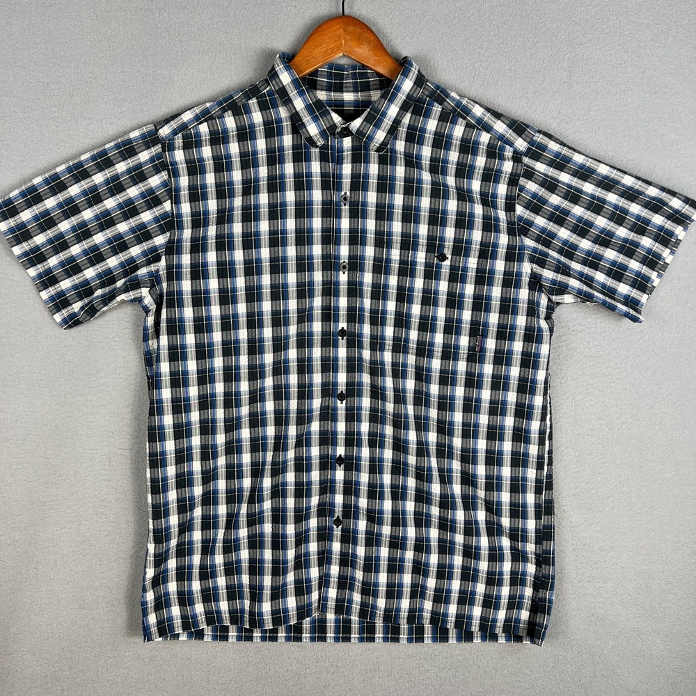 Patagonia Puckerware Shirt Mens L Seersucker Short Sleeve Button Up Casual Hike